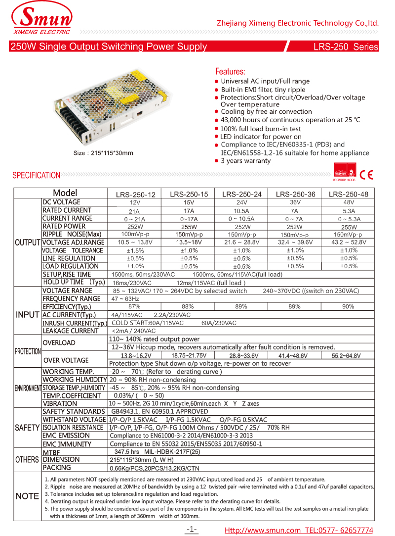 LRS-250 المواصفات -1