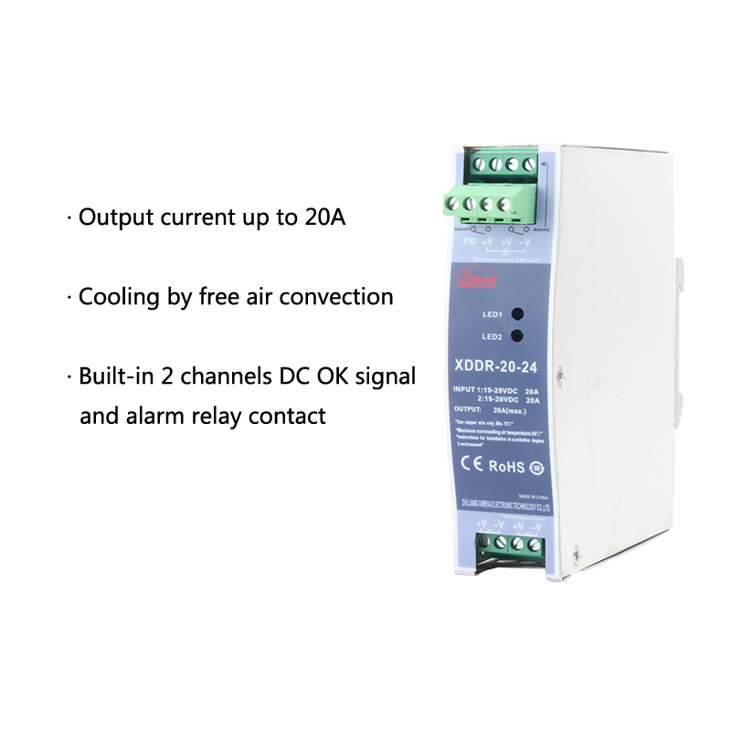 XDDR-20/DRDN-20 20A Din وحدة التكرار من نوع السكك الحديدية 12 فولت/24 فولت/48 فولت تدعم نظام التكرار 1+1 وN+1