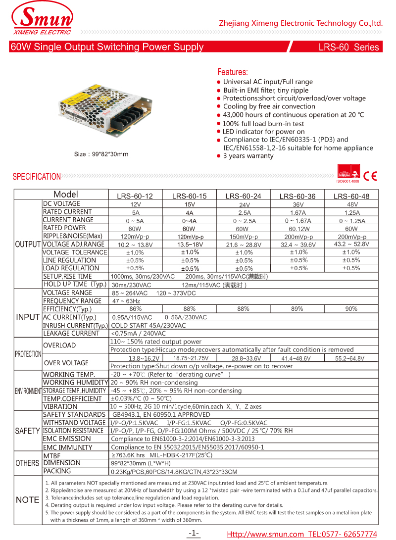 LRS-60 المواصفات -1
